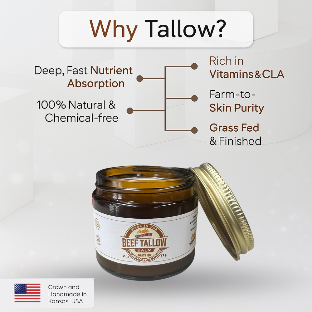 Grass Fed Beef Tallow Balm - 8 oz - Grown and Made in USA - Organic Grass Fed and Finished Tallow - Moisturizing Skin Care