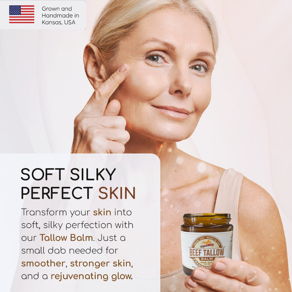 Grass Fed Beef Tallow Balm - 8 oz - Grown and Made in USA - Organic Grass Fed and Finished Tallow - Moisturizing Skin Care