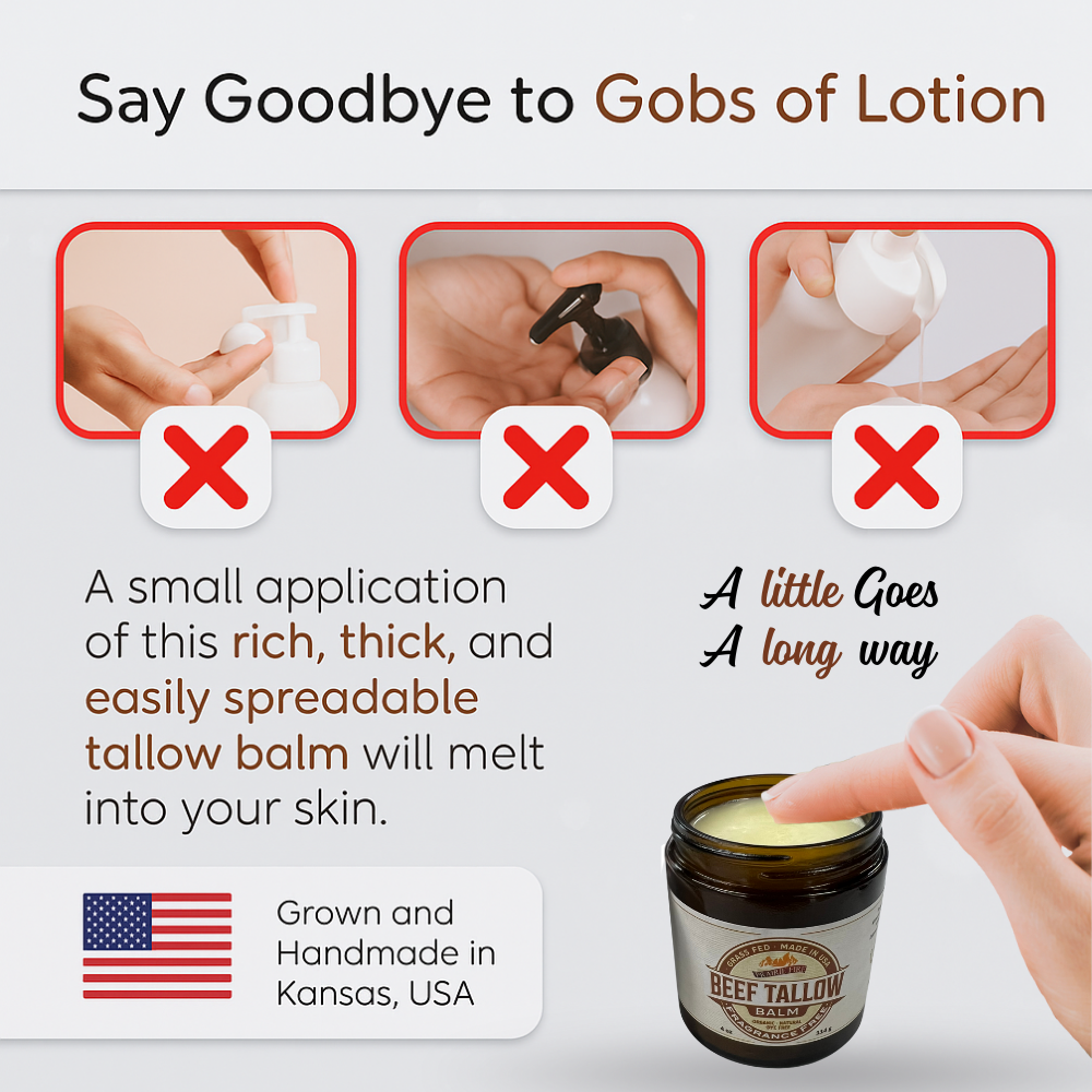 Grass Fed Beef Tallow Balm - 8 oz - Grown and Made in USA - Organic Grass Fed and Finished Tallow - Moisturizing Skin Care
