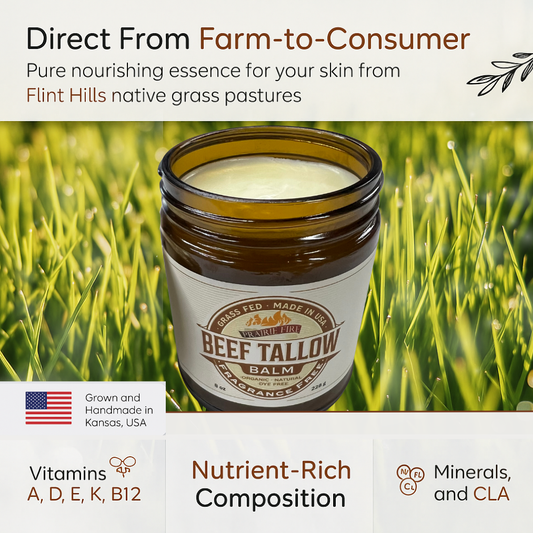 Grass Fed Beef Tallow Balm - 8 oz - Grown and Made in USA - Organic Grass Fed and Finished Tallow - Moisturizing Skin Care