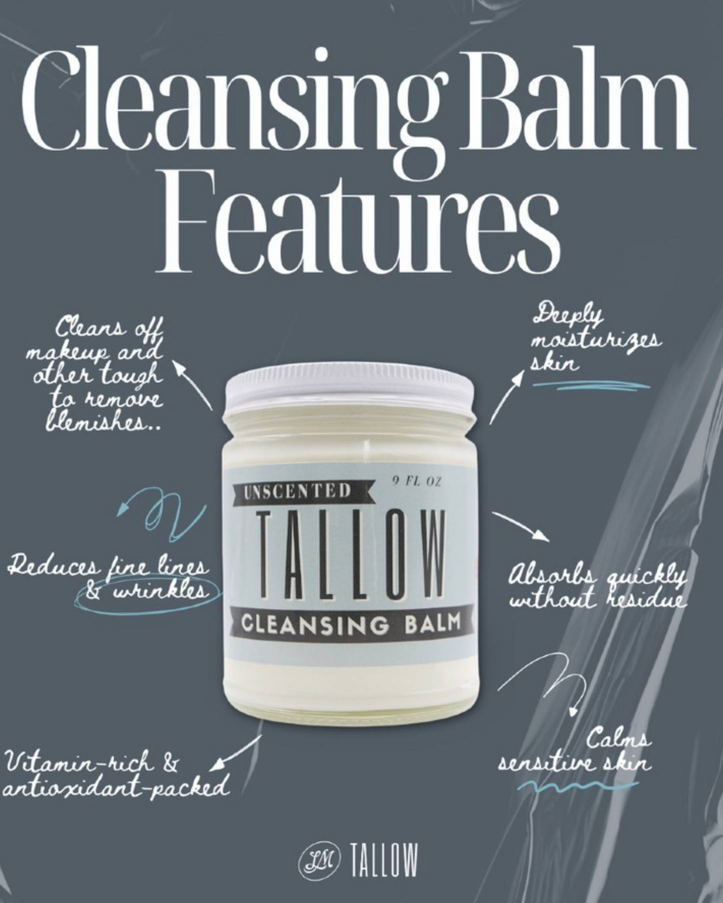 Unscented Tallow Cleansing Balm Natural Makeup Remover Moisturizing Cleanser