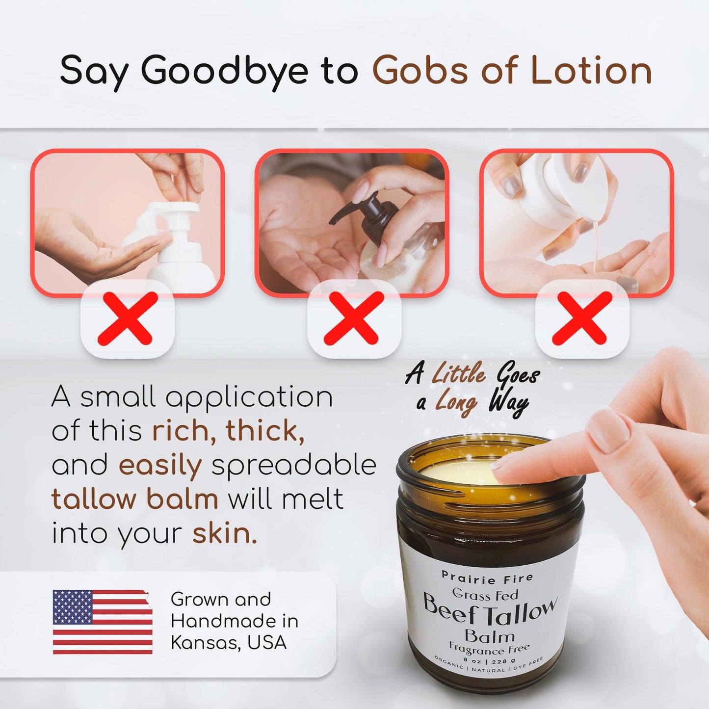 Grass Fed Beef Tallow Balm - 8 oz - Grown and Made in USA - Organic Grass Fed and Finished Tallow - Moisturizing Skin Care