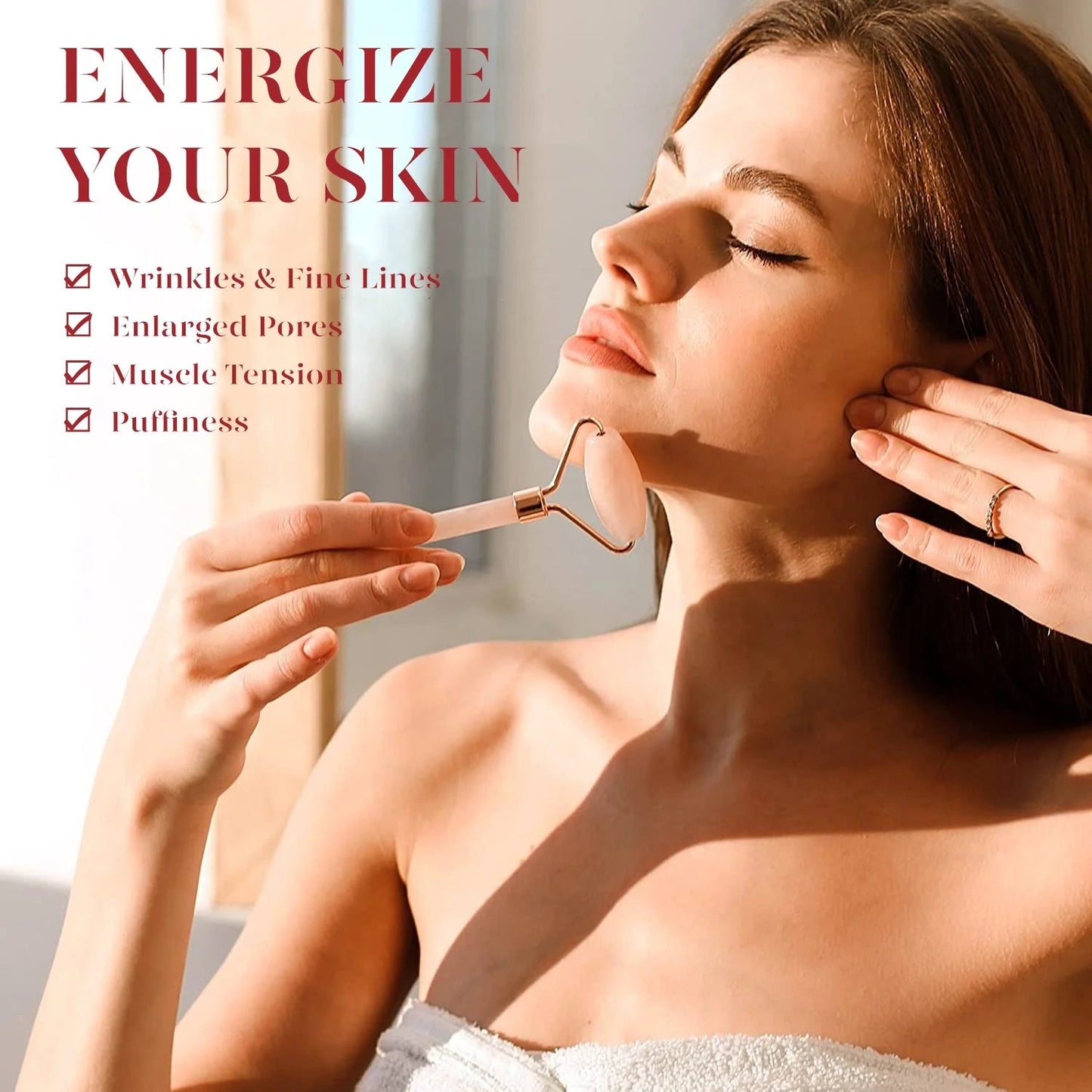 Natural Jade Roller and Gua Sha Facial Massager Skin Care Tool