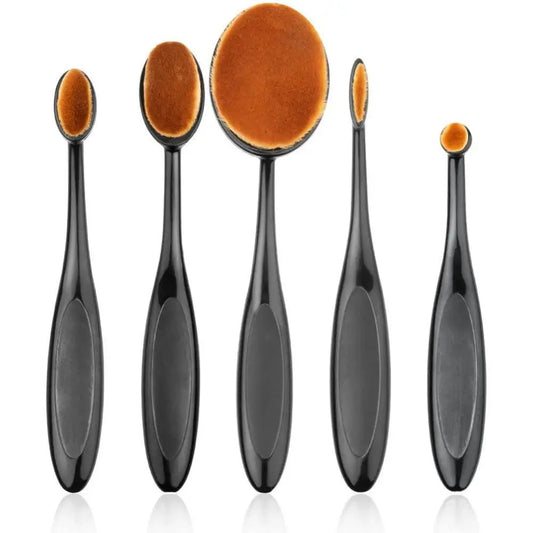 5Pcs Oval Makeup Brush Set – Portable Foundation & Blending Brushes