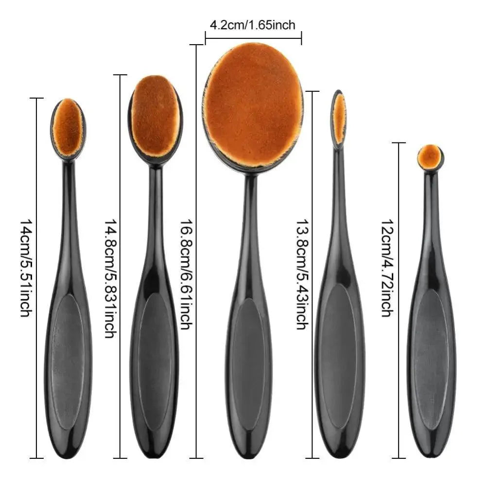 5Pcs Oval Makeup Brush Set – Portable Foundation & Blending Brushes